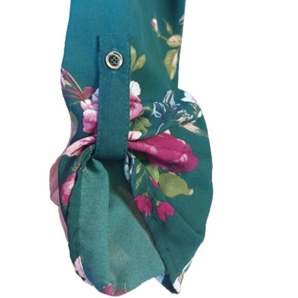 Green and Pink Floral Blouse Size Medium - Picture 3 of 5